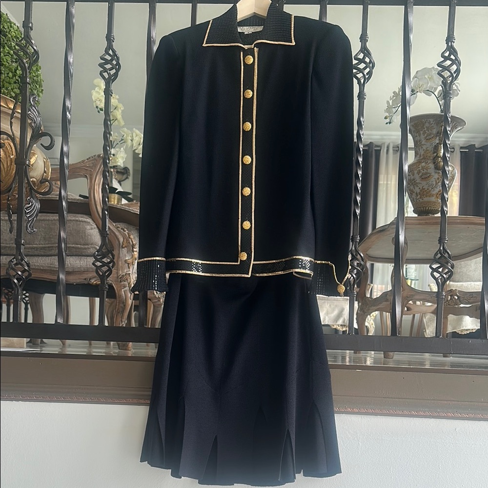 St. John Black and Gold Blazer and Skirt Set